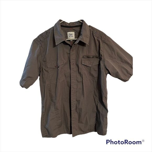 Paper denim & cloth mens xxl button down shirt gray green short sleeve ss - Picture 1 of 6